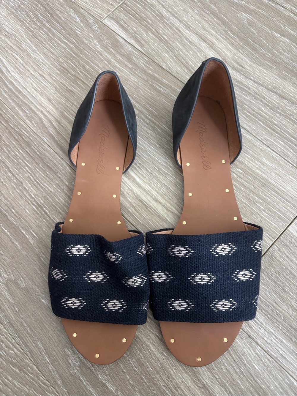 Madewell Navy and White Patterned Slide Sandals